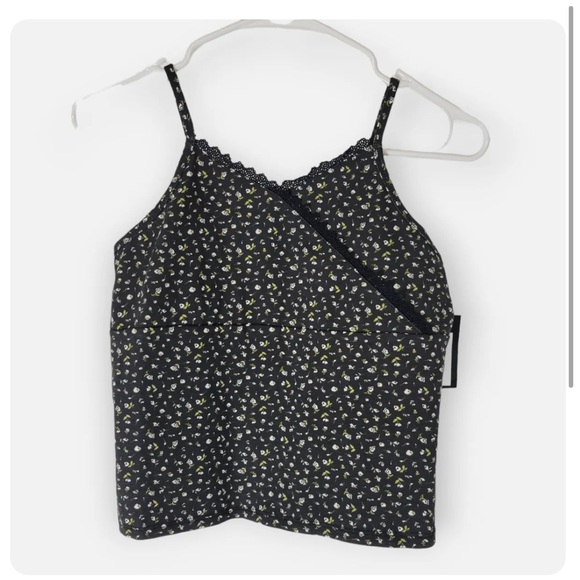 Art Class Girl's Sleeveless Black Floral Lace Trim Cami Tank Top - Picture 1 of 2